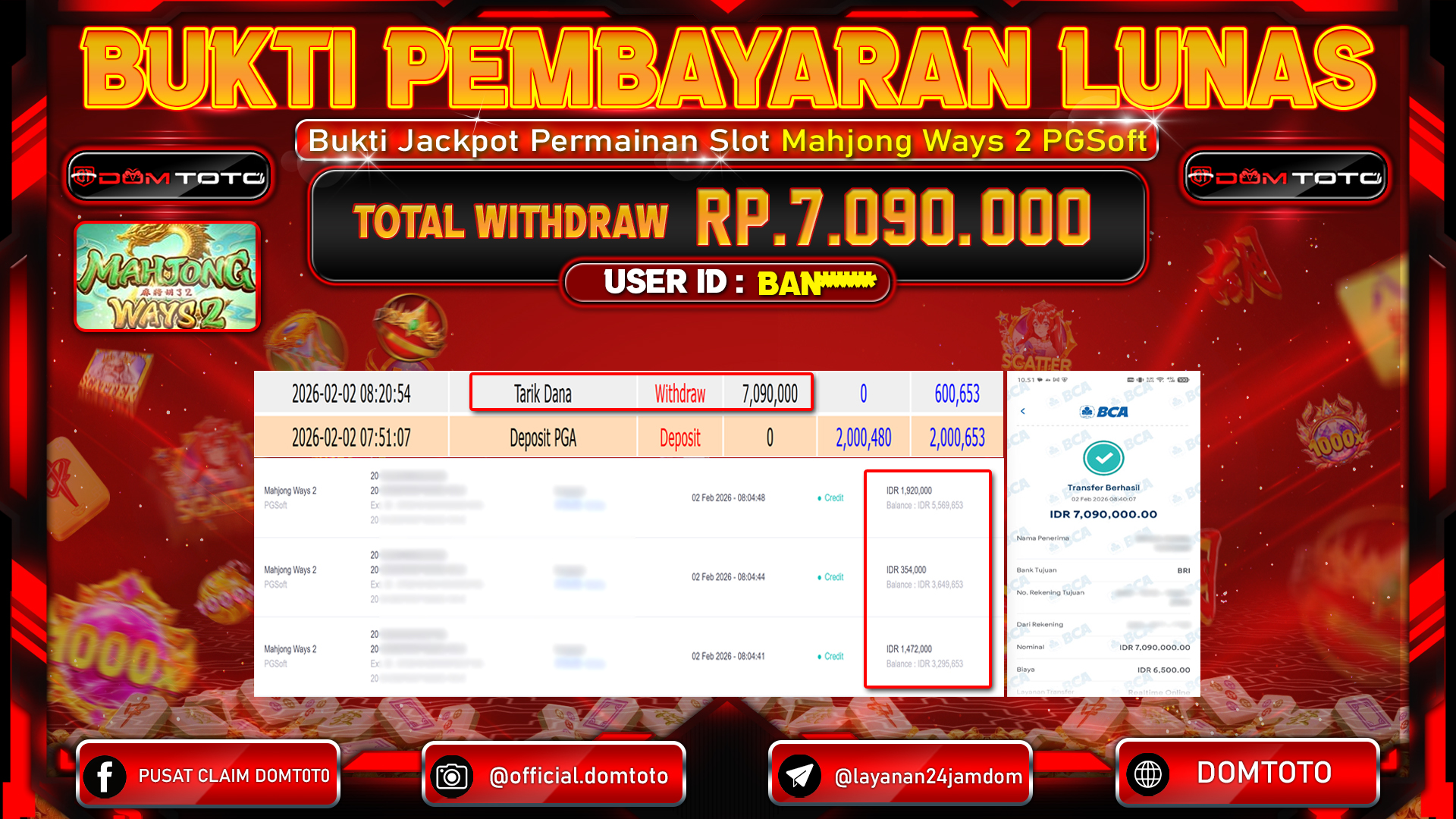 JACKPOT SLOT Mahjong Ways 2 PGSoft 02 FEBRUARI 2026